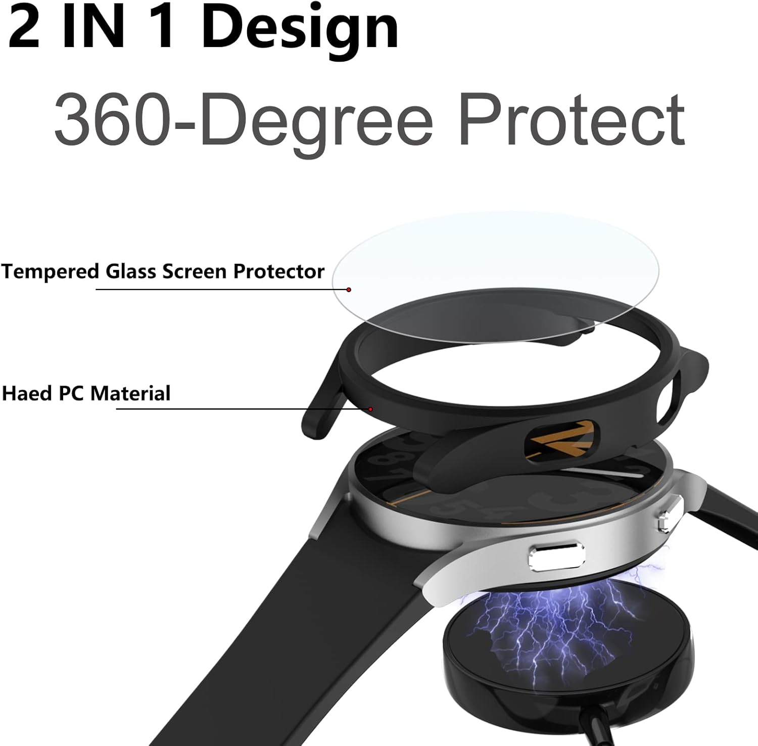 colaxuyi – Funda compatible con Samsung Galaxy Watch 4 de 1.732 pulgadas (1.732 in) con protector de pantalla de vidrio templado, carcasa protectora
