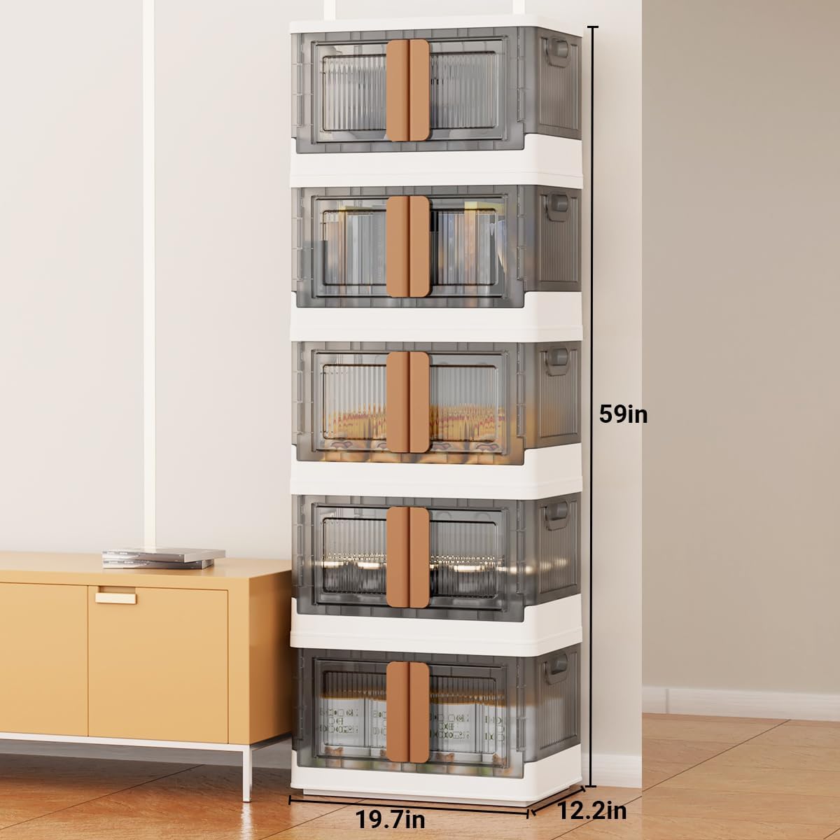 Contenedores de almacenamiento con tapas, contenedores de almacenamiento plegables con puerta, 5 x 34 cuartos de galón de plástico para organizador