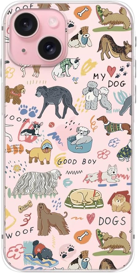 Blingy’s Funda para iPhone 15, divertido diseño de perro divertido estilo de mascota, diseño de animales de dibujos animados, funda protectora