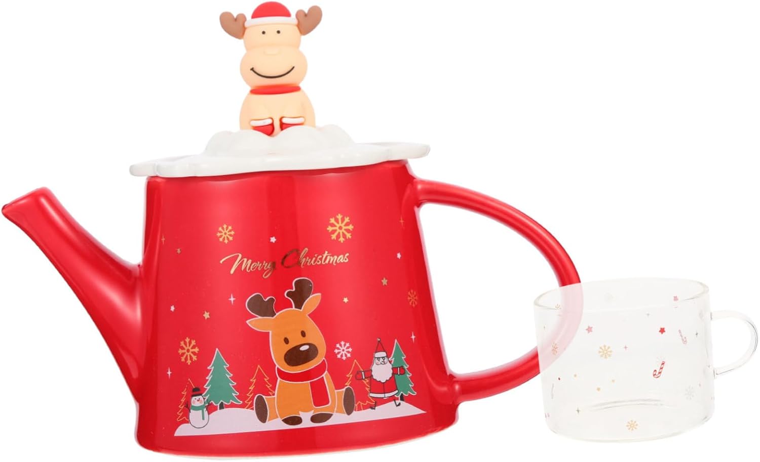 1 juego de tetera de cerámica de Navidad teteras de Navidad tetera de Navidad tarro de galletas de Navidad tazas de café tazas de té con tapa hoja