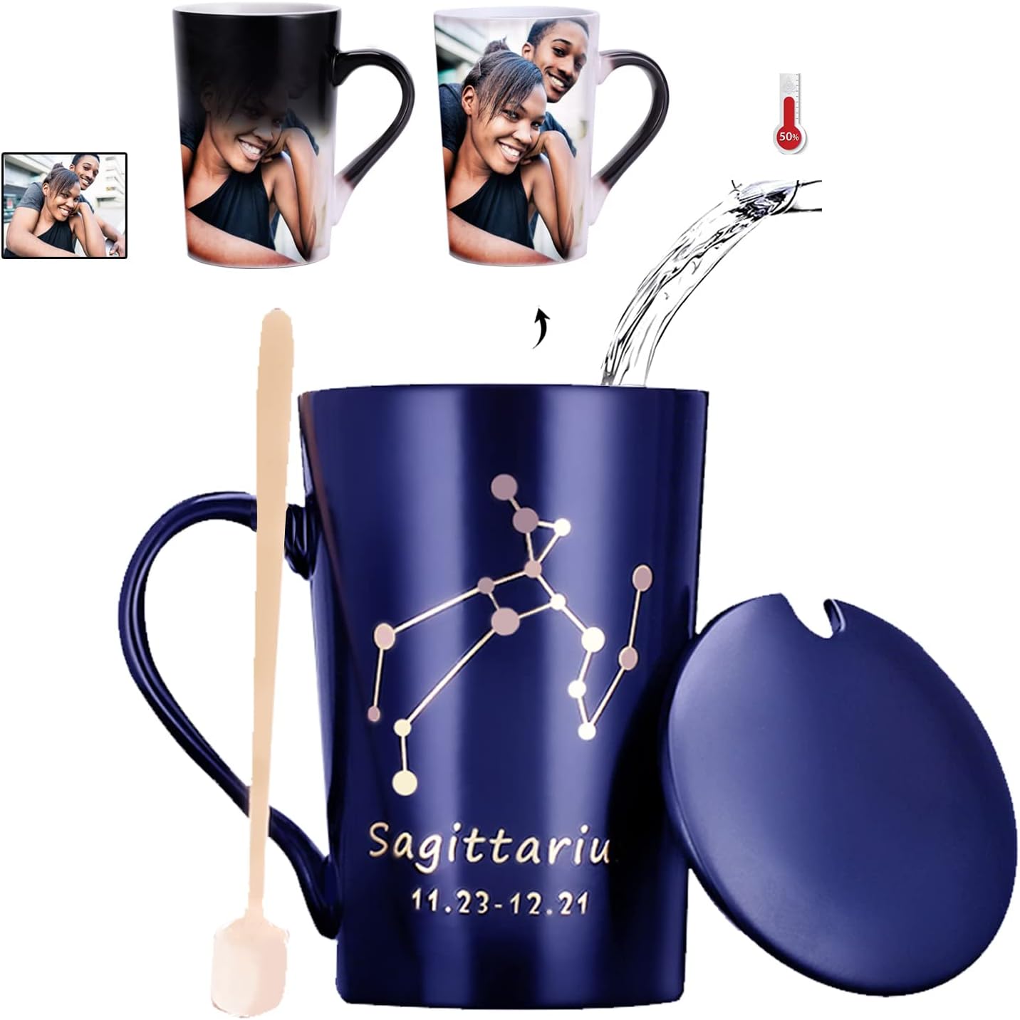 Tazas de constelación de café con foto personalizada, tazas sensibles al calor que cambian de color, tazas personalizadas, regalos personalizados