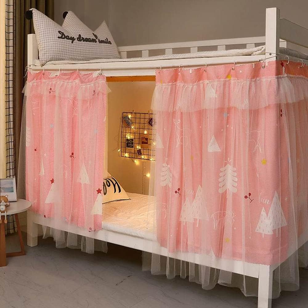Lindas cortinas de litera de tela de privacidad para niñas de fondo, 2 paneles, árbol rosa