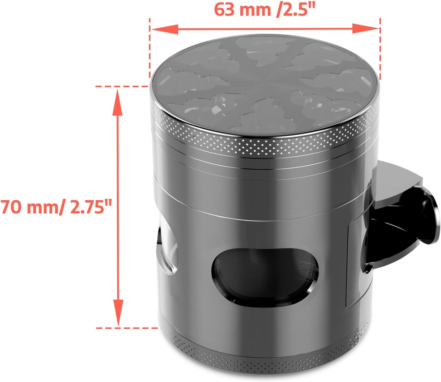 Fayzollz Molinillo de 2.5 pulgadas para hierbas y especias, molinillo manual con parte superior transparente (aleación de zinc, 2.5 pulgadas)