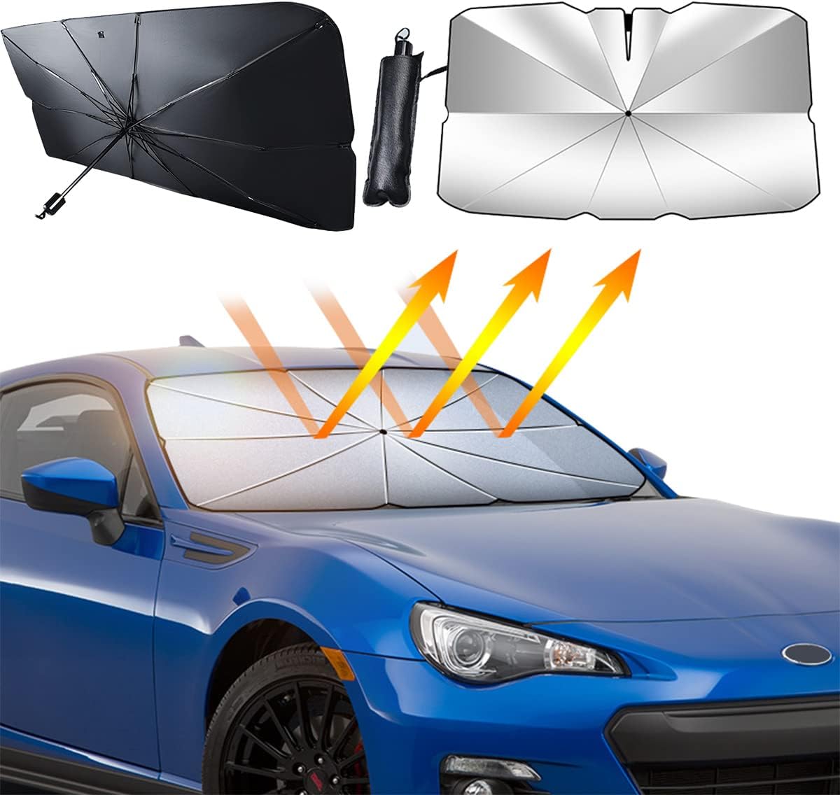 Parasol plegable para parabrisas de automóvil, parasol plegable para protección UV, se adapta a la mayoría de vehículos (59 x 33 pulgadas)
