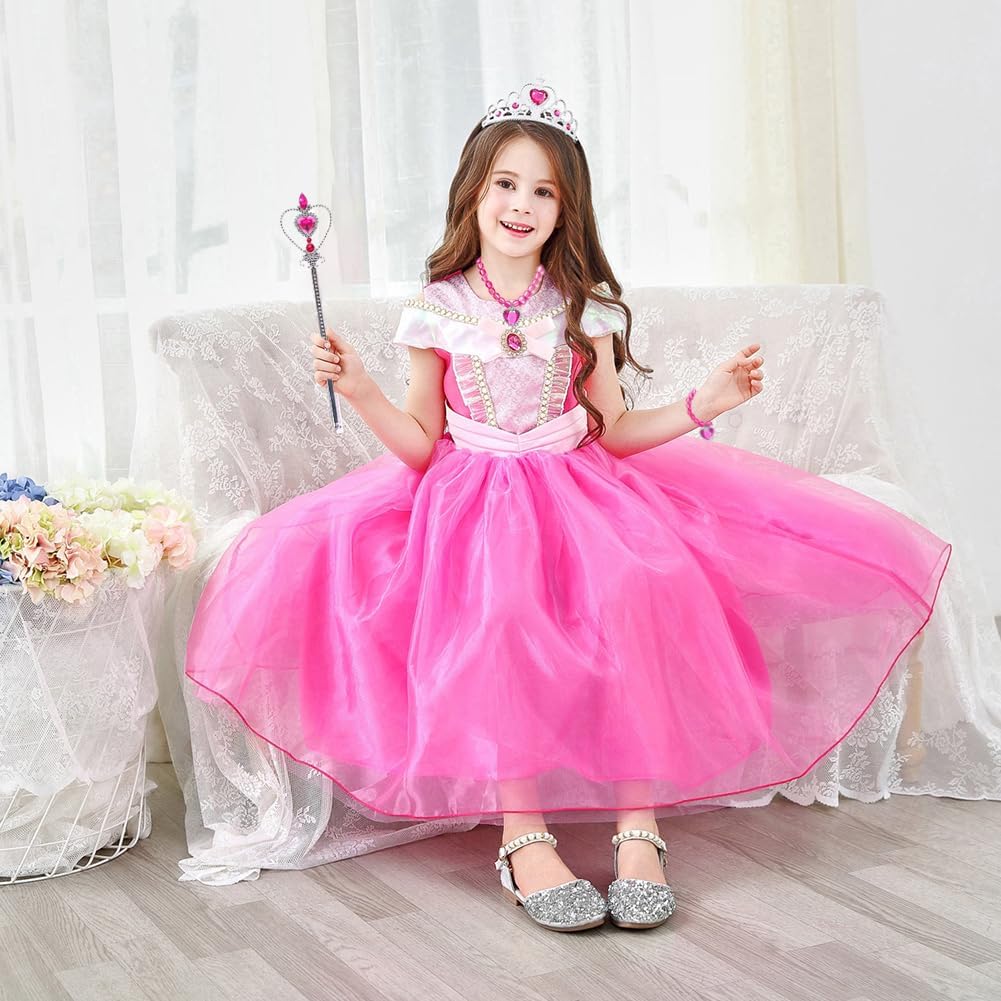 Disfraz de princesa Aurora, accesorios de disfraz para niñas, guantes de aurora, tiara, corona, collar, aretes, pulsera, anillo de princesa,