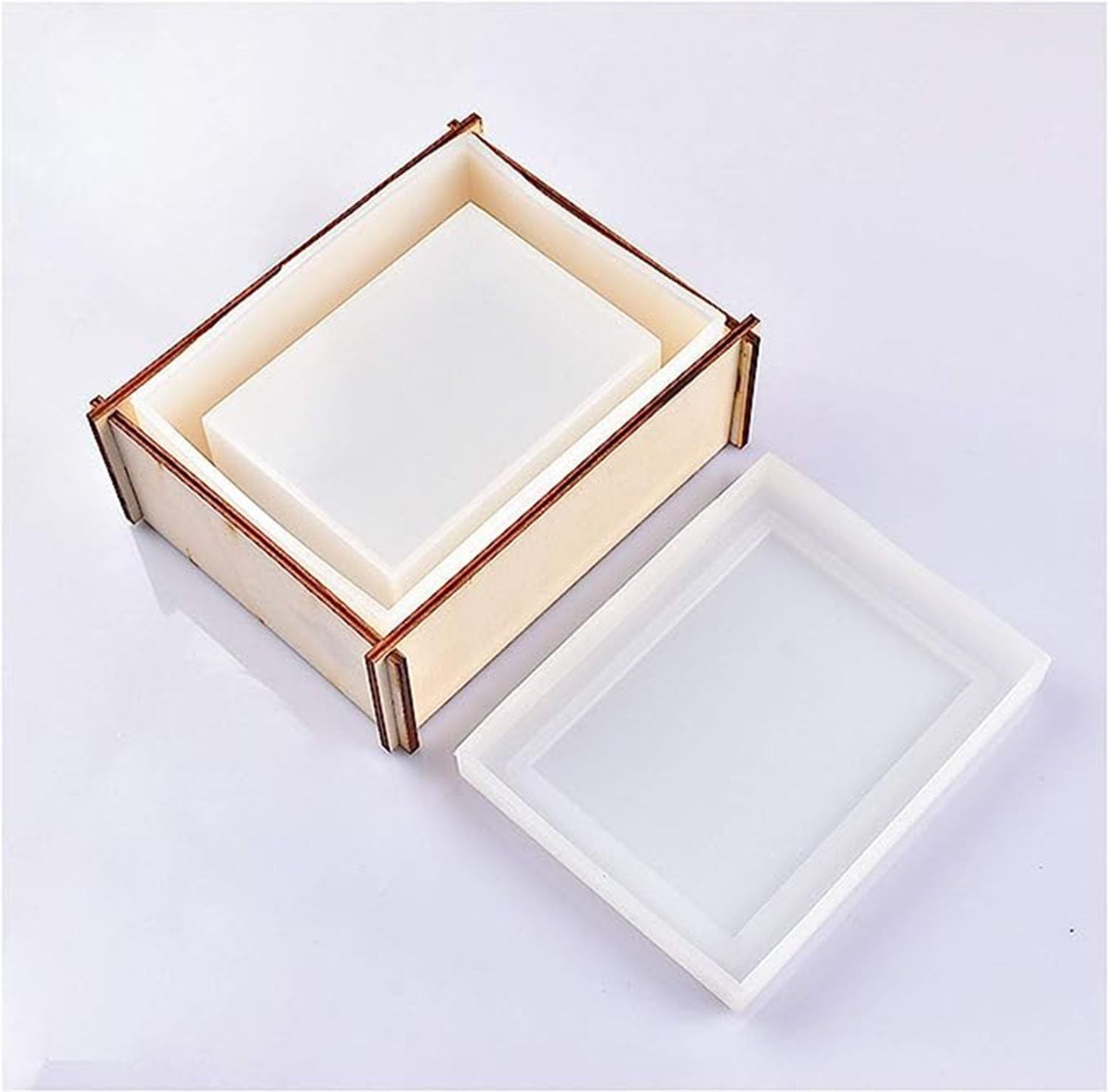 Juego de 2 moldes de resina para joyero, 1 caja rectangular de silicona (5 x 4 x 2.4 pulgadas) y 1 molde de caja de cuadrados pequeños (2.9 x 2.9 x