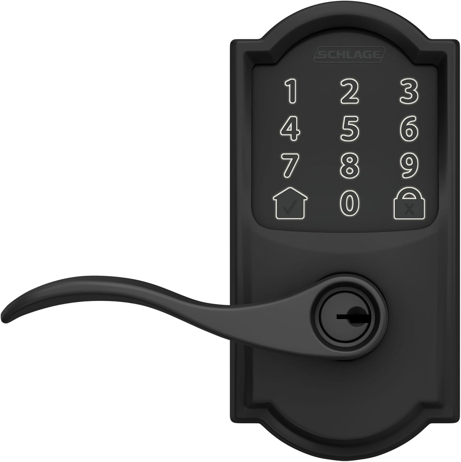 Schlage FE789WB CAM 622 Acc Encode WiFi Accent Lever Smart Lock, cerradura de puerta con pantalla táctil de entrada sin llave con borde Camelot,
