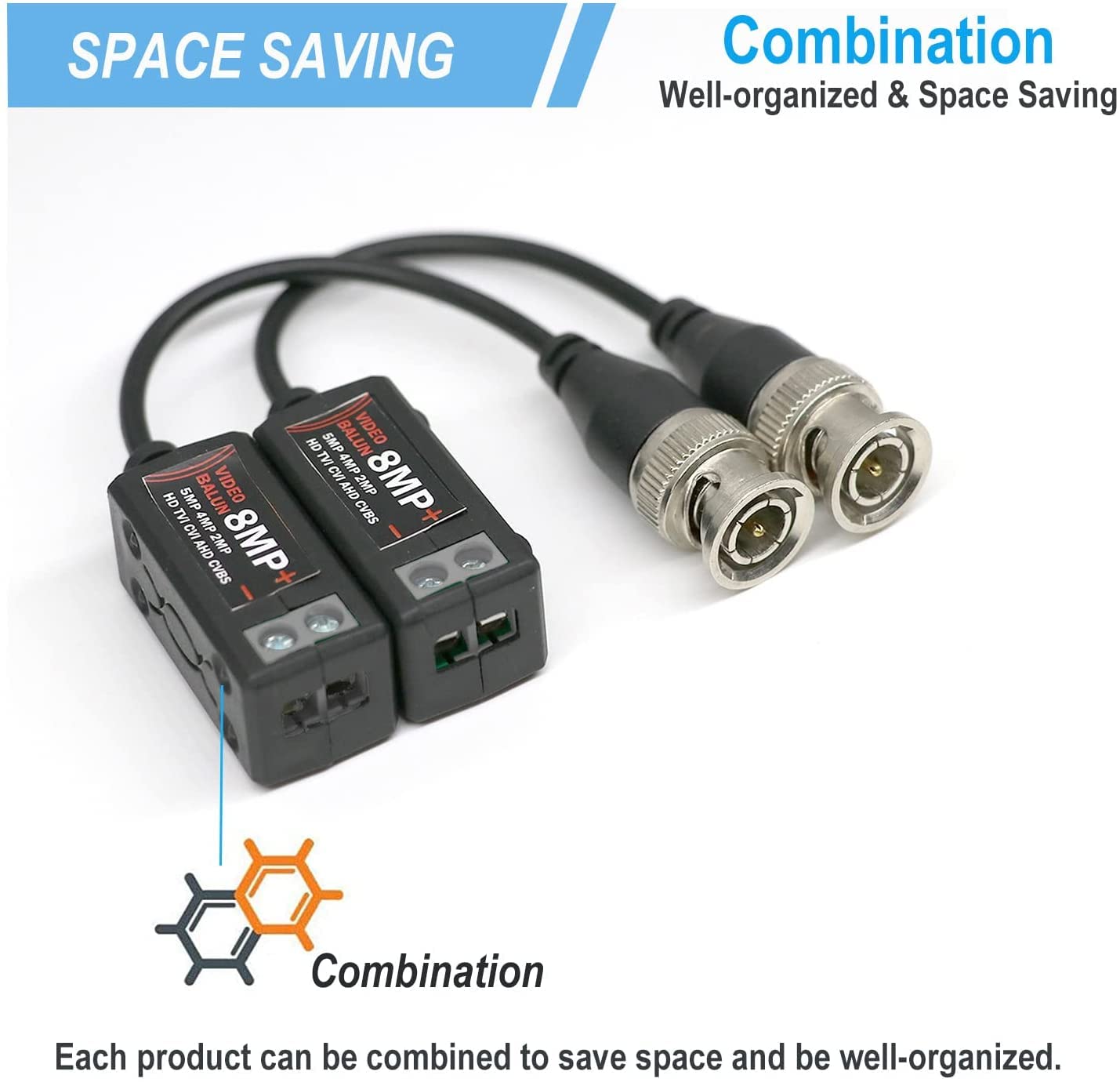 ANLINK 4 pares de conectores de balun de video pasivo 4K 8MP HD, CCTV BNC pasivo de video balun transceptor para BNC macho a través de un transmisor