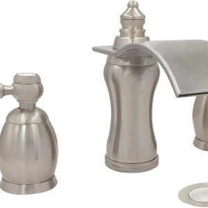Wovier Grifo de lavabo de baño generalizado de cascada de níquel cepillado, dos manijas y tres agujeros, grifo mezclador de lavabo de 8 a 16 Wovier Grifo de lavabo de baño generalizado de cascada de níquel cepillado, dos manijas y tres agujeros, grifo mezclador de lavabo de 8 a 16