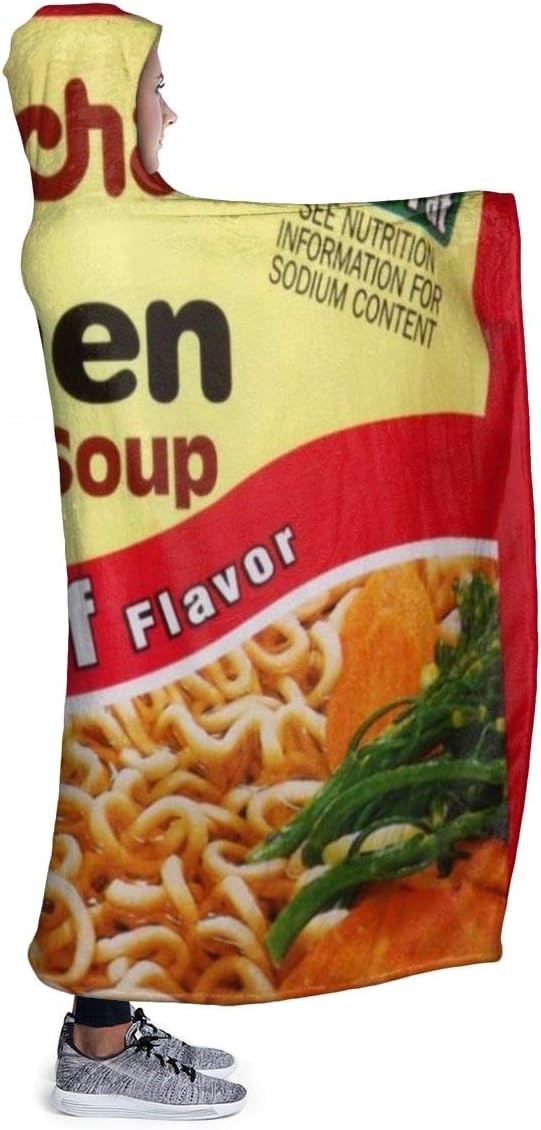 Manta de forro polar con capucha para sopa de fideos Ramen con sabor a carne de res, poncho de microfibra Sherpa de felpa cálida, varios tamaños,