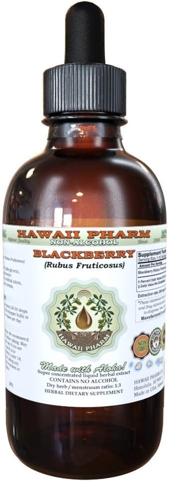 Hawaii Pharm BlackBerry Extracto líquido sin alcohol, mora orgánica (Rubus fruticosus) Suplemento herbario natural de glicerita de hoja seca 2 onzas