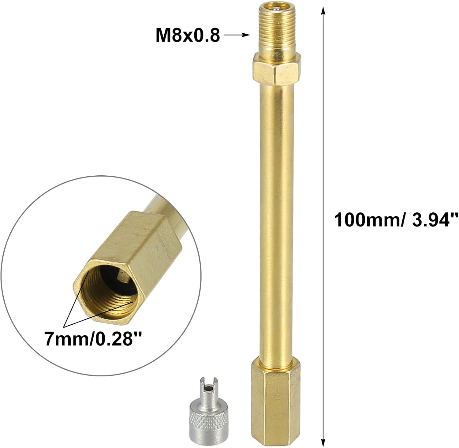 X AUTOHAUX Adaptador de extensión de válvula de neumático automático de latón de 3.937 in3.94 pulgadas de largo, extensor de vástago de neumático de