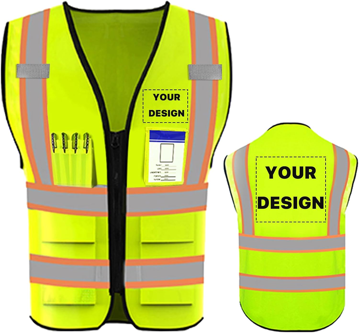 YOWESHOP Chaleco de seguridad de alta visibilidad reflectante personaliza tu logotipo ropa de trabajo de seguridad con tiras reflectantes y bolsillos