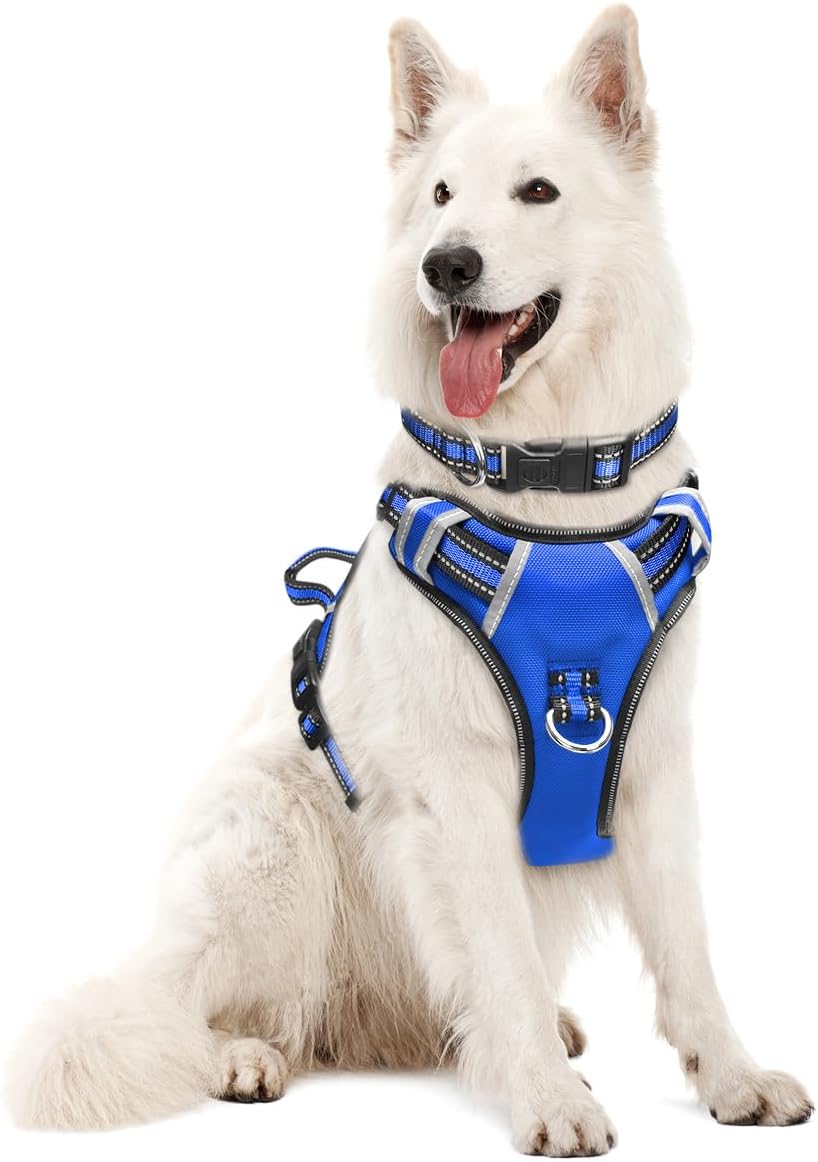 WINSEE Arnés para perro sin jalones con collar chaleco reflejante ajustable Oxford, broches para correa delantero y trasero para perros pequeños,