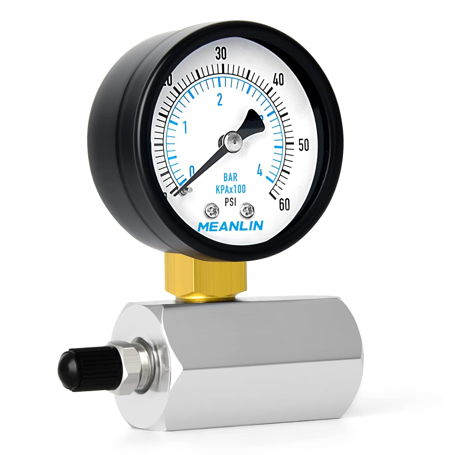 MEANLIN MEASURE 0-60Psi 2 “medidores de presión graduados dobles de acero de prueba de aire, conexión FNPT de 34”, precisión del -3-2-3%