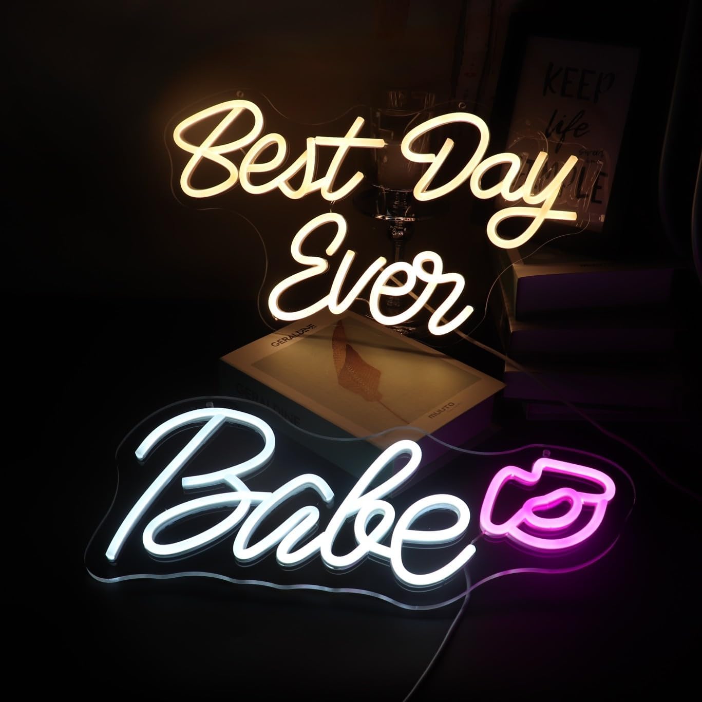 QiaoFei Letrero LED de neón con texto en inglés “Best Day Ever”, funciona con USB, con regulador de intensidad, luces de neón para habitación,