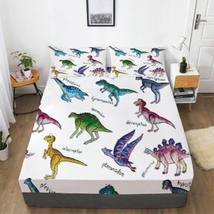 Mkikejoy Juego de sábanas de la colección de dinosaurios, tamaño matrimonial, para niños, niñas, adolescentes, juego de ropa de cama de 3 piezas, 1 Mkikejoy Juego de sábanas de la colección de dinosaurios, tamaño matrimonial, para niños, niñas, adolescentes, juego de ropa de cama de 3 piezas, 1