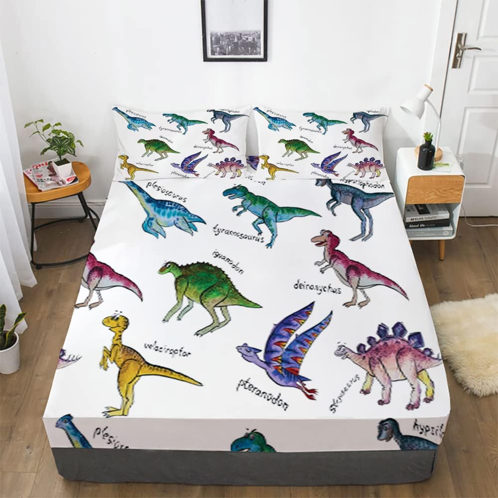 Mkikejoy Juego de sábanas de la colección de dinosaurios, tamaño matrimonial, para niños, niñas, adolescentes, juego de ropa de cama de 3 piezas, 1