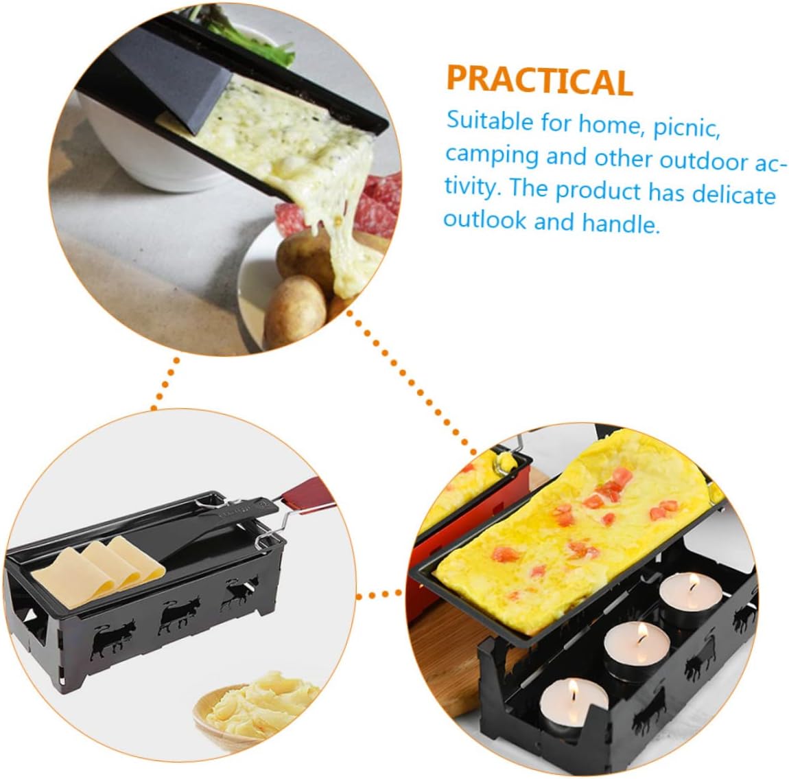 BESTOYARD 1 juego de parrilla de queso de acero al carbono bandeja de hornear Raclette parrilla de mesa para queso a la luz de las velas de queso