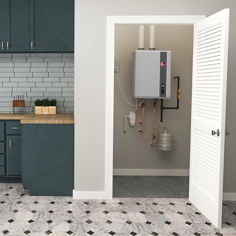 Rheem RRTGH84DVLP3701172 Rheem RTGH Series 8.4 GPM 157,000 BTU 120 voltios residencial de propano líquido sin tanque calentador de agua de acero