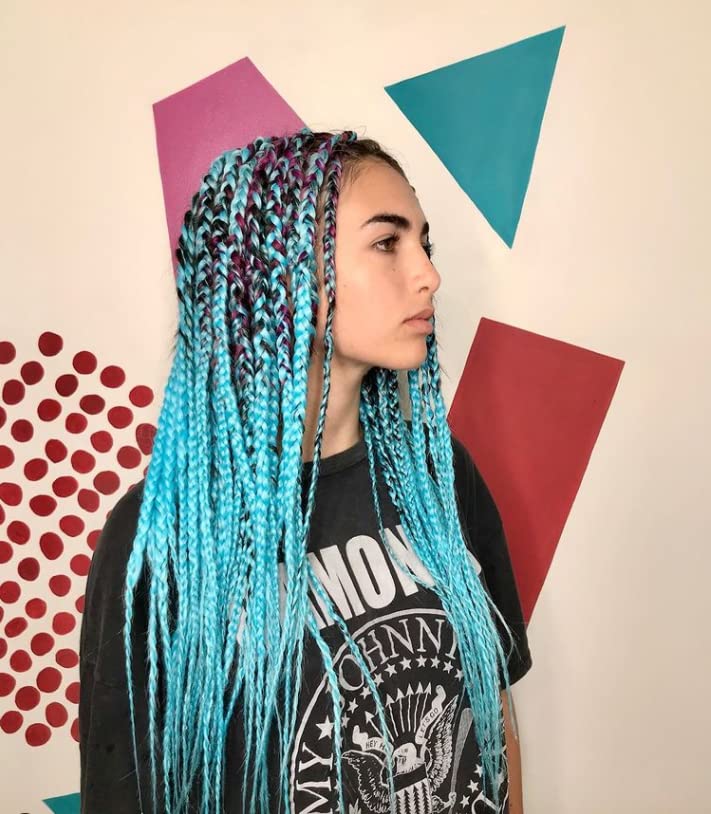 Extensiones de cabello trenzado jumbo color azul cielo Jumbo para trenzas de caja torcida, cabello de ganchillo de fibra sintética de alta