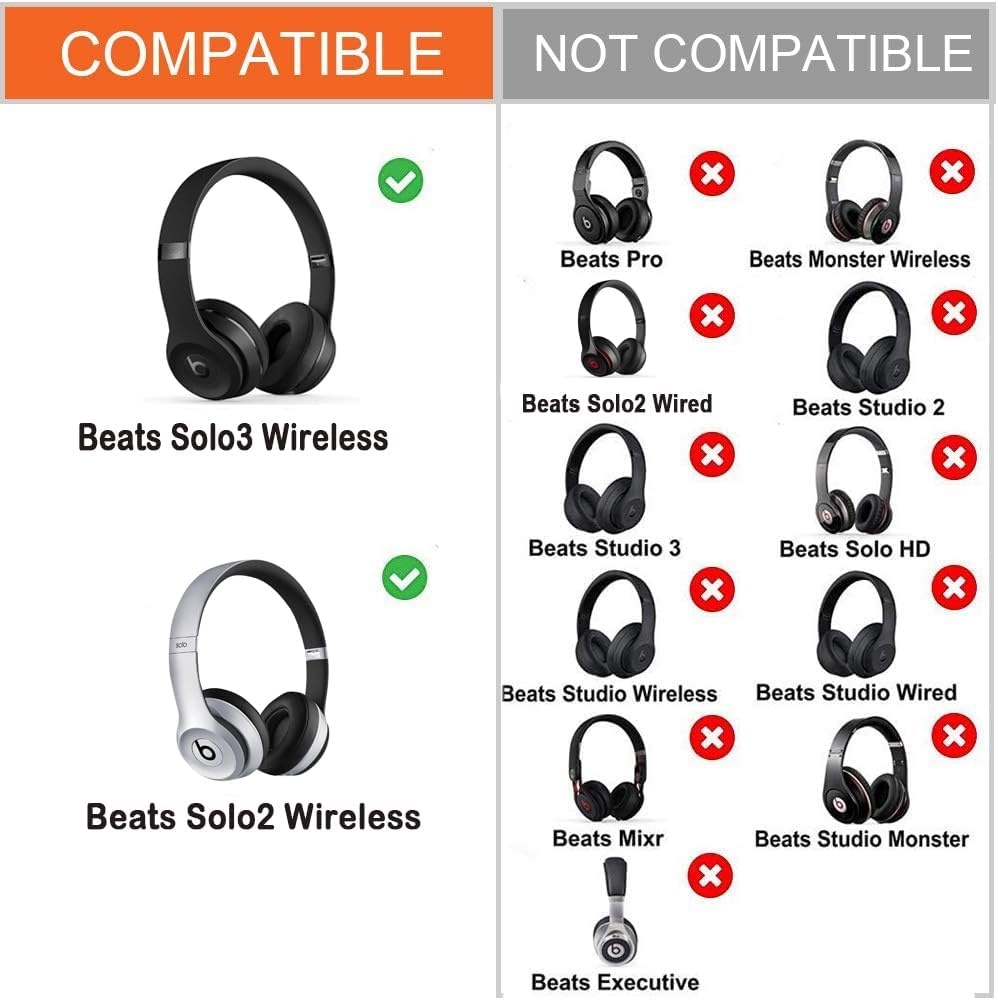 Almohadillas de repuesto para auriculares inalámbricos Beats Solo 2 y Solo 3, almohadillas para los oídos con piel de proteína suave