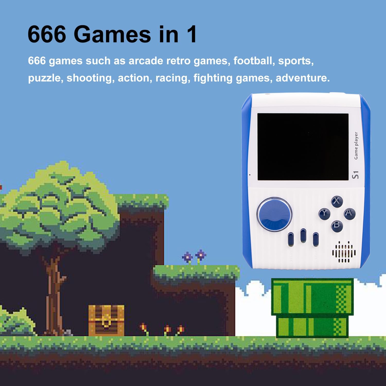 Consola de juegos retro de mano, mini consola de juegos de mano para niños con 666 juegos retro clásicos, batería recargable de 1020 mAh, juego de