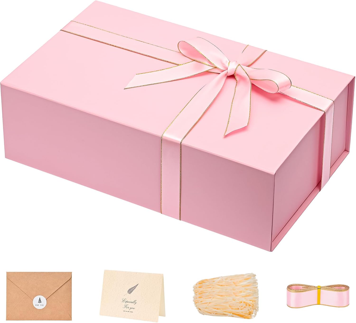 LIFELUM Caja de regalo de Pascua rosa, 1 paquete de 13.8 x 8.5 x 4.5 pulgadas, caja de regalo de boda grande con tapa magnética para regalos con