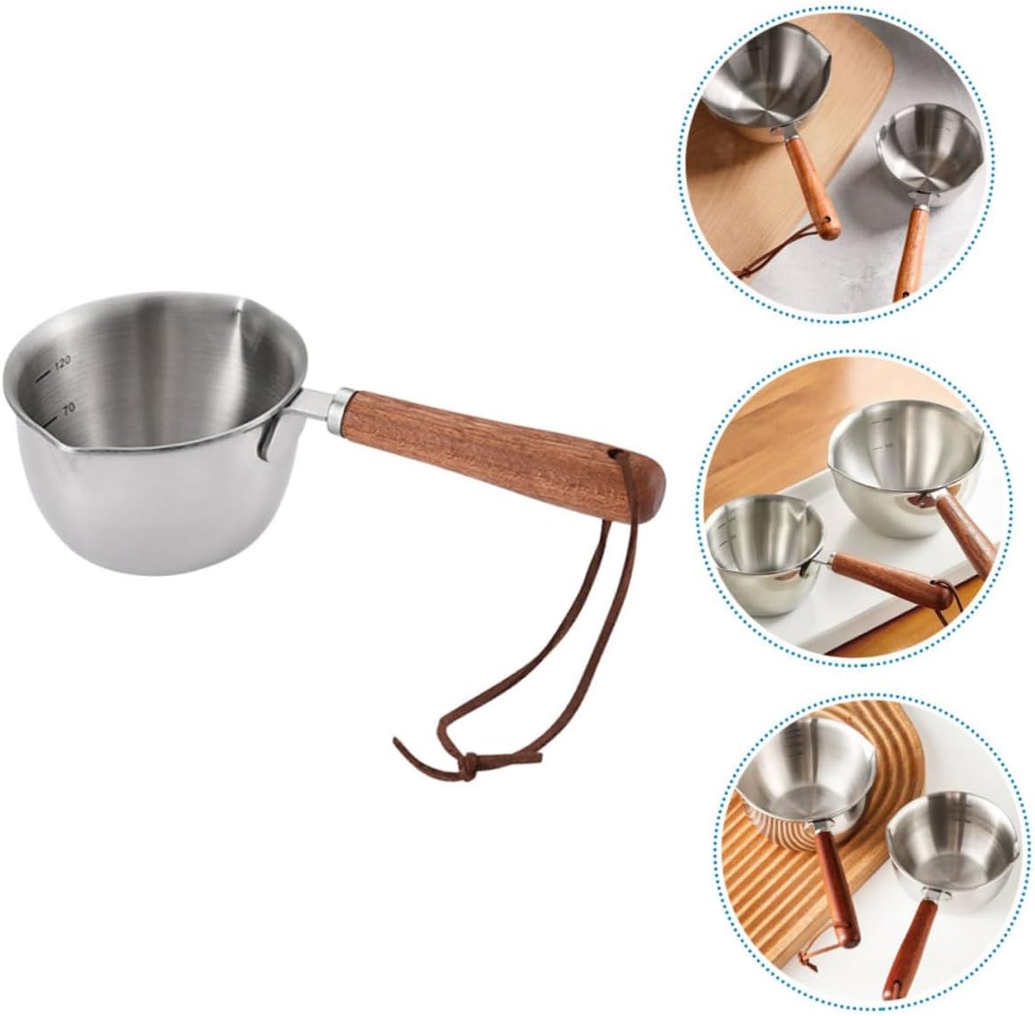 NOLITOY Cacerola de aceite caliente de acero inoxidable de madera gruesa de 6.8 fl oz para hervir huevos y leche caliente (tamaño grande) para