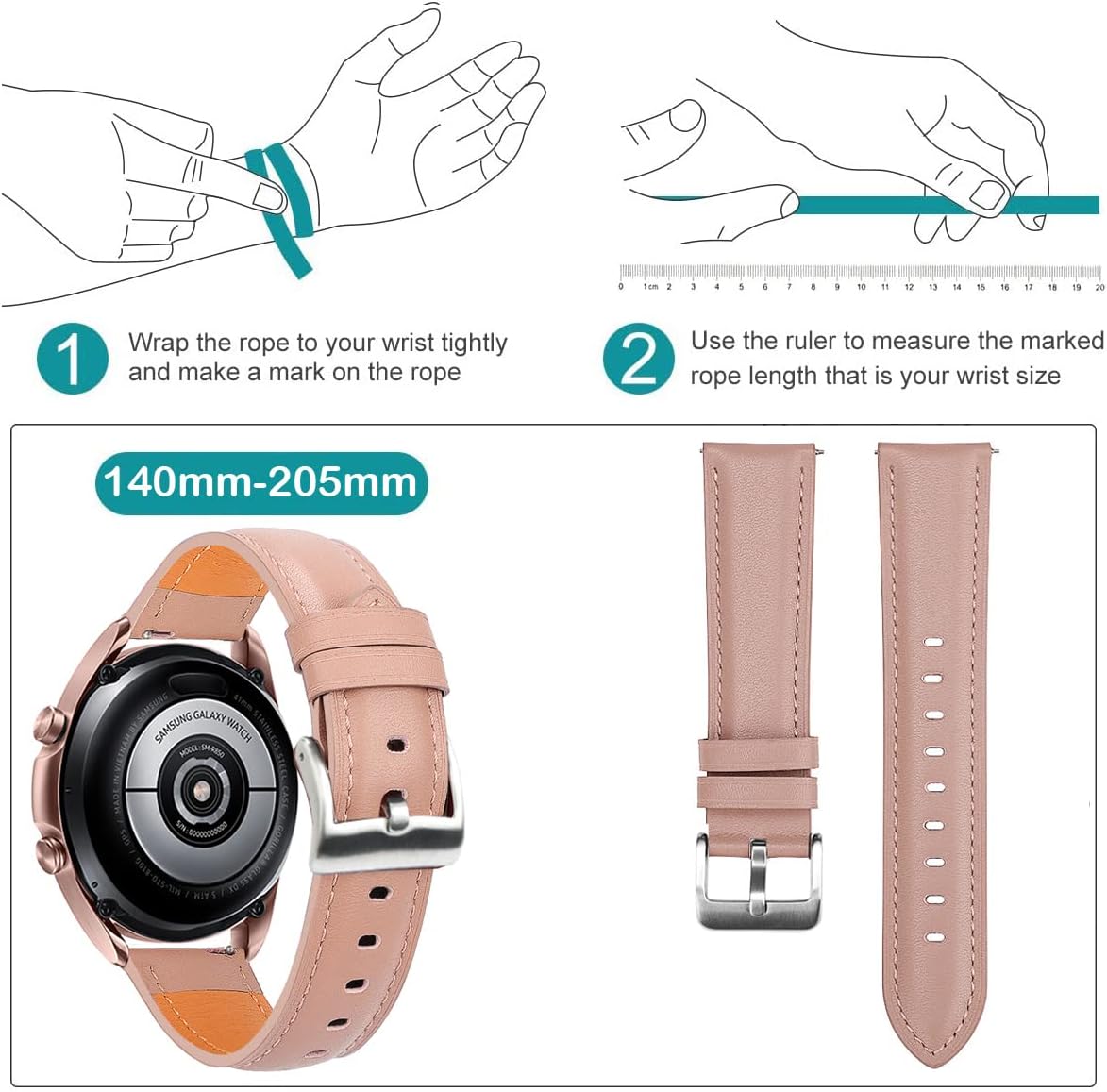 Juaupepo Correas de cuero genuino compatibles con Galaxy Watch 3 de 1.61 pulgadas1.77 pulgadas, correa de liberación rápida para Galaxy Watch 1.654