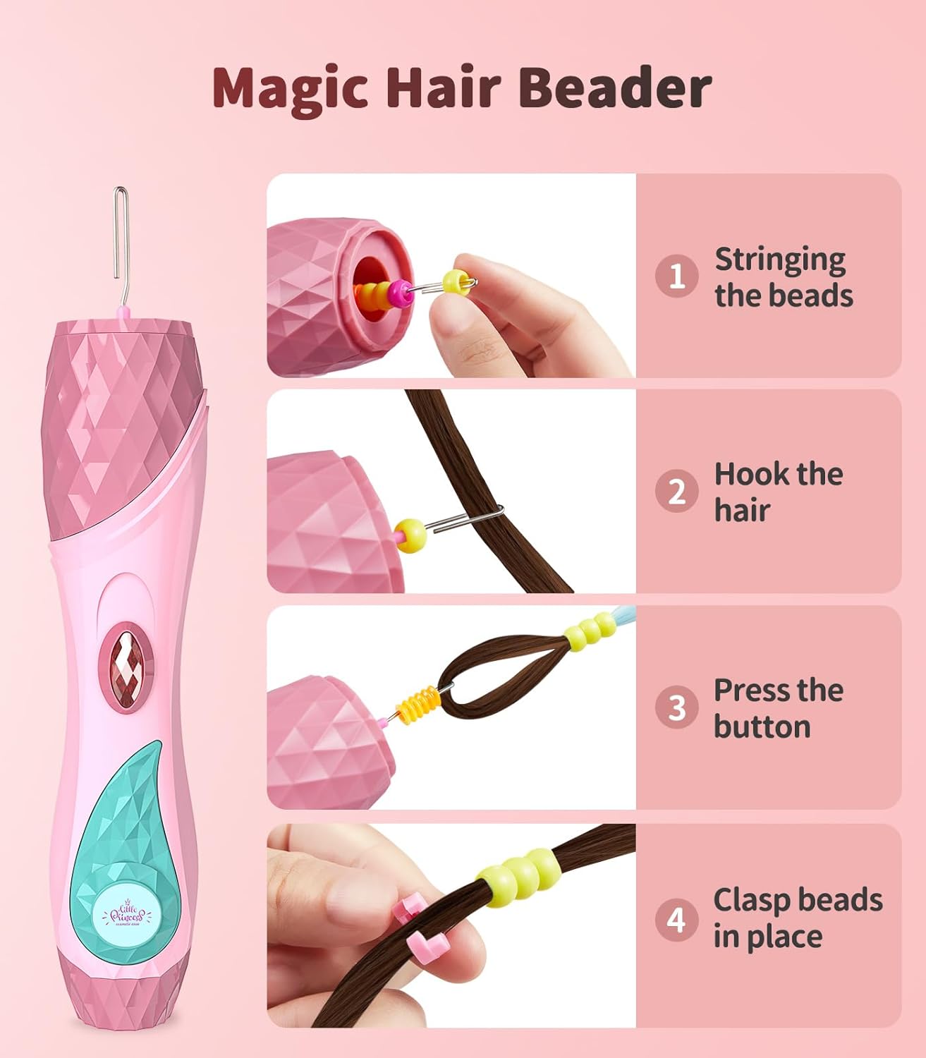 Geyiie Juguetes de peluquería para niños, kit de maquillaje para niñas con cuentas para trenzas de cabello, juguetes de princesa, herramientas de