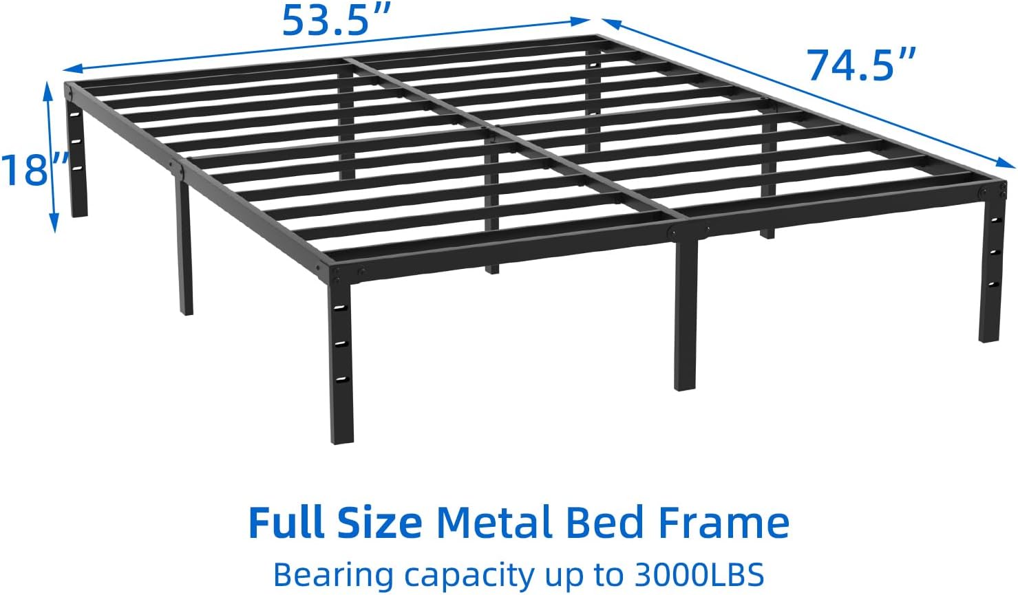 zizin Base de cama de tamaño matrimonial de 18 pulgadas, plataforma resistente, no necesita somier, base de colchón con listones de acero, fácil