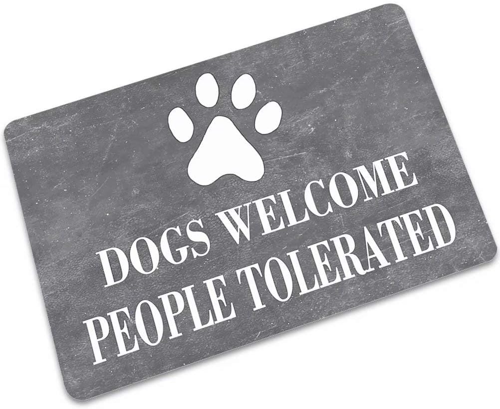 YQ Park Tapete decorativo para puerta tolerado por personas con texto en inglés “Dogs Welcome People”, tapete decorativo para todo tipo de clima,