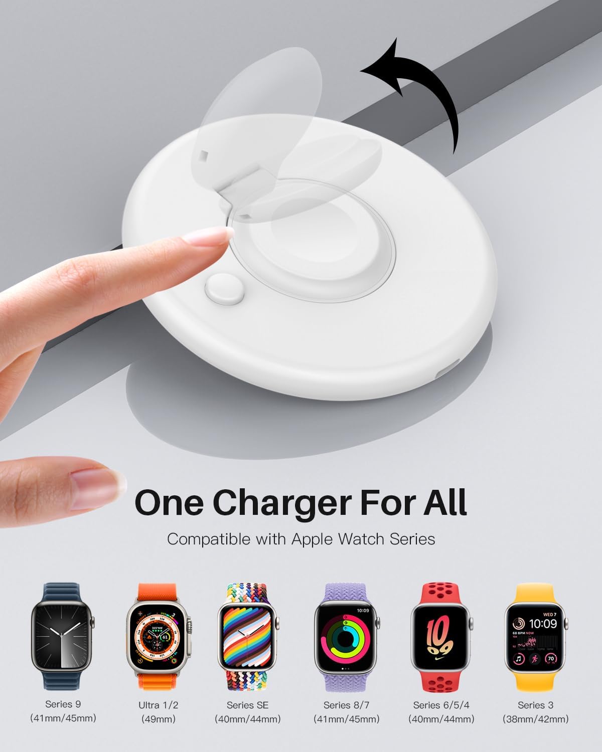 Diseñado para cargador de Apple Watch, cargador magnético portátil para iWatch con cable de carga, soporte de cargador plegable de reloj rápido para