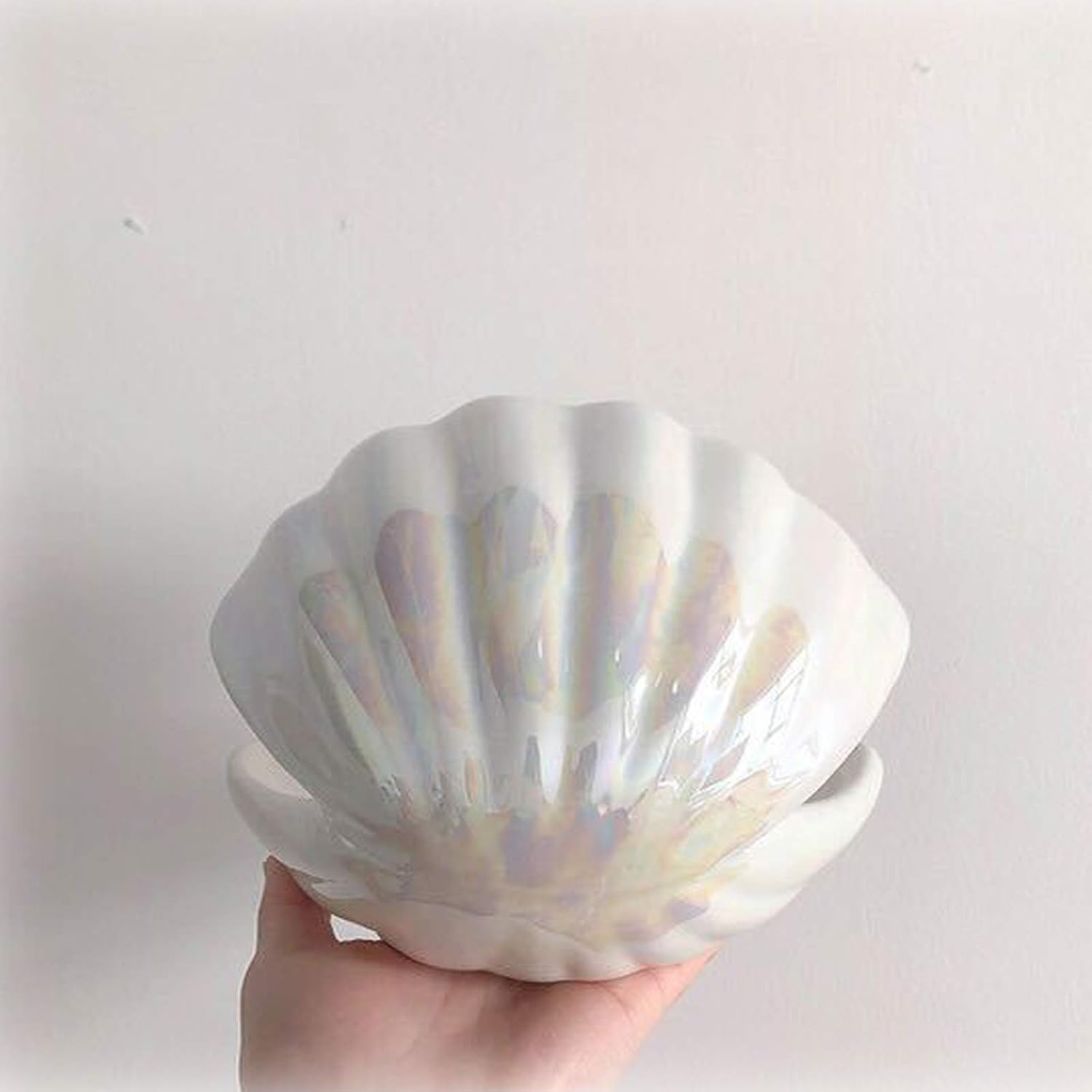 BinaryABC Cerámica Shell Pearl Light Led Lámpara Portátil Luz de noche Luz de mesa, regalo de San Valentín (blanco)