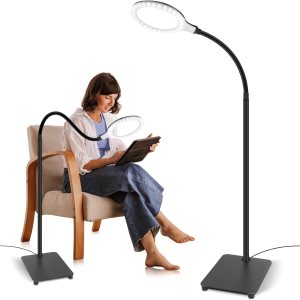Lupa con luz y soporte, lámpara de aumento manos libres con cuello de cisne flexible, lupa regulable para lectura, reparación de trabajo cercano y Lupa con luz y soporte, lámpara de aumento manos libres con cuello de cisne flexible, lupa regulable para lectura, reparación de trabajo cercano y