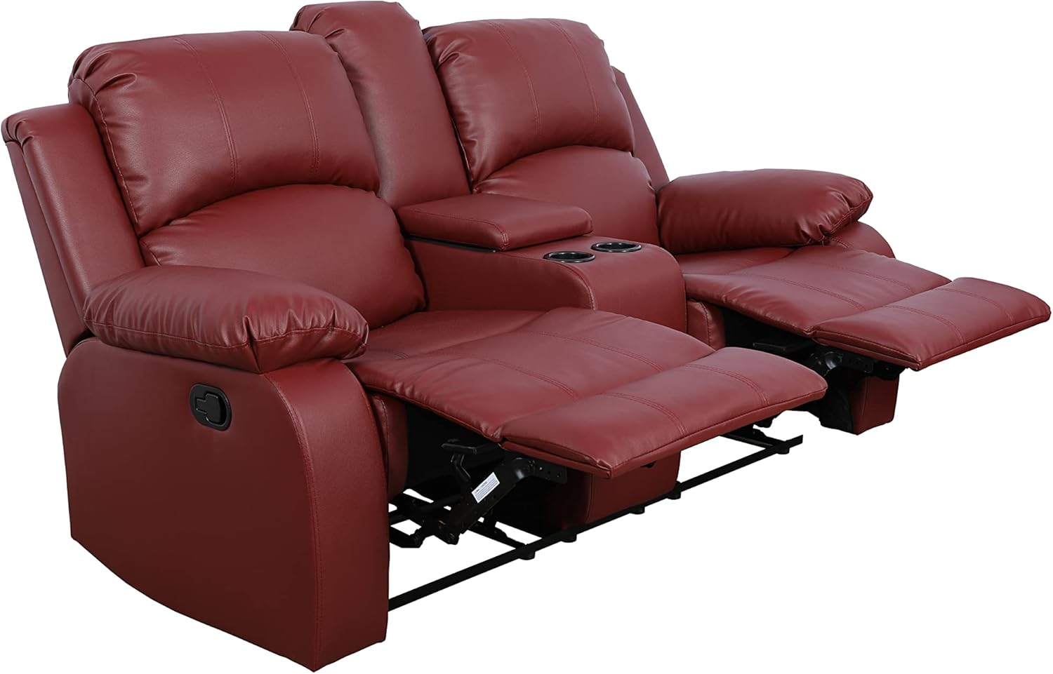 GS28XX – Juego de sofá reclinable de 3 piezas, tapicería de cuero regenerado, manual con mesa desplegable y consola central (rojo, 3 piezas)