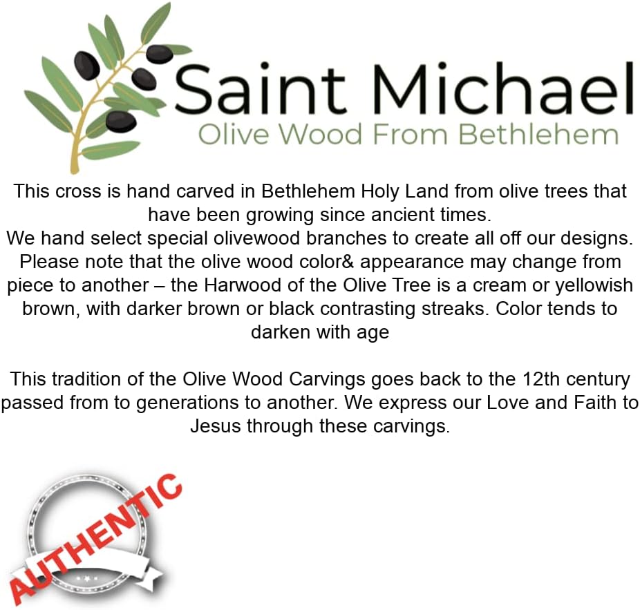 SAINT MICHAEL OLIVE WOOD FROM BETHLEHEM Cruz de pared de madera de olivo de 6 pulgadas con diseño de nácar, cruces de tierra santa de Belén