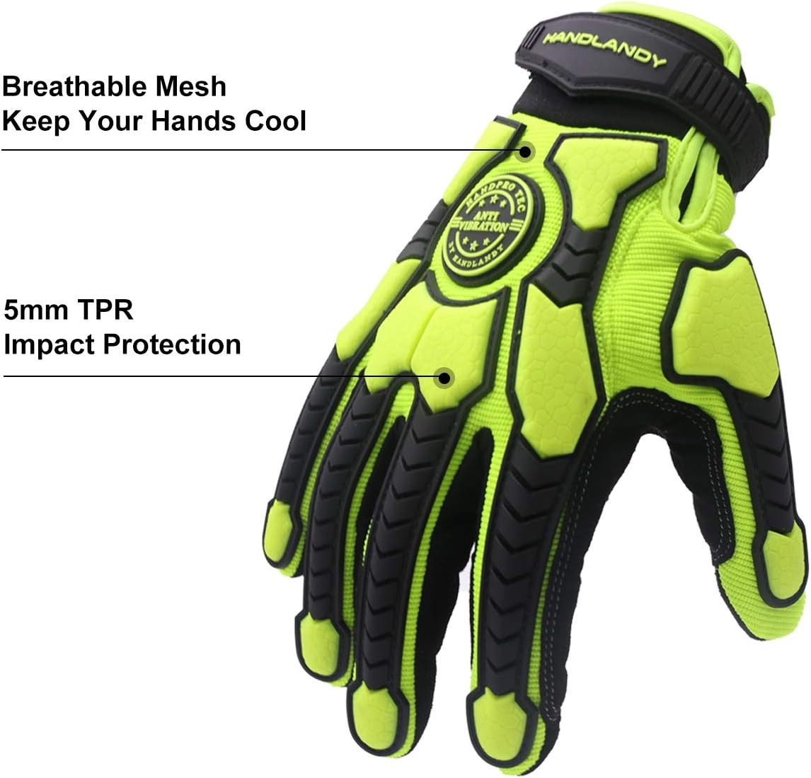 HLDD HANDLANDY Guantes de trabajo resistentes, acolchado SBR, guantes de impacto protectores TPR, guantes mecánicos antivibratorios