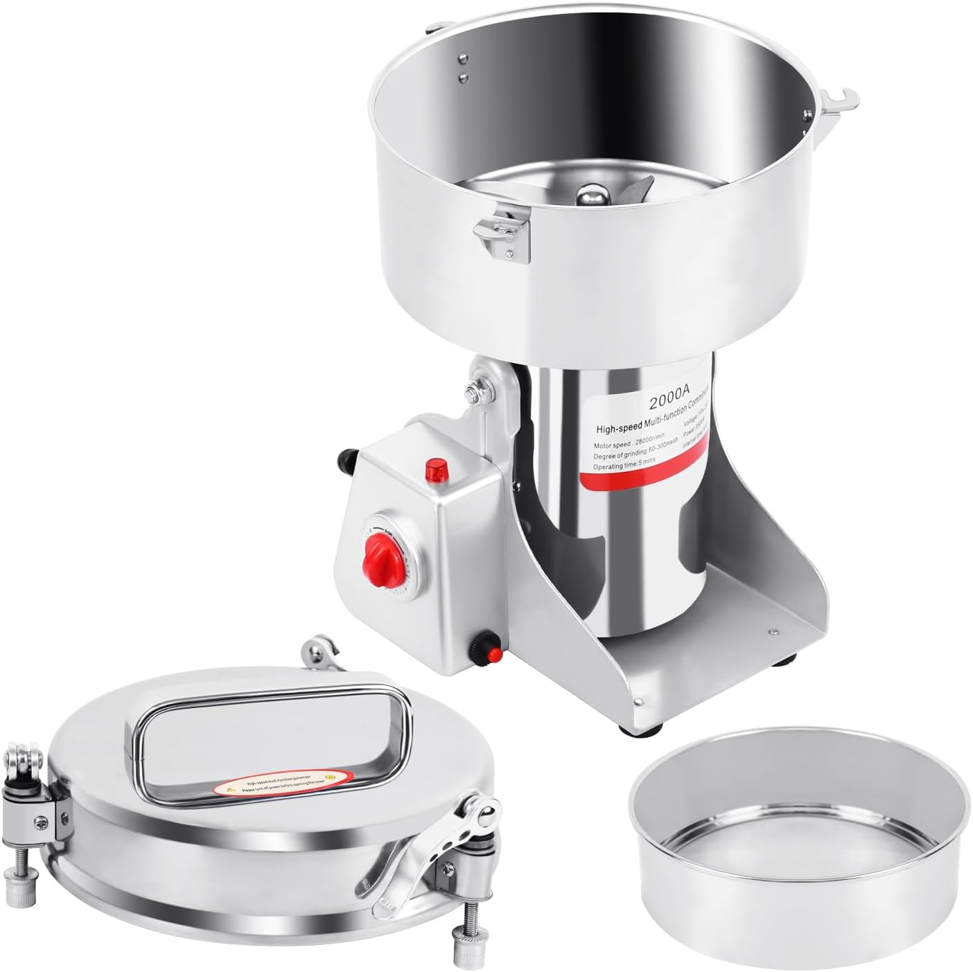 Molinillo eléctrico de grano de 70.55 oz, 3000 W, máquina de polvo de alta velocidad, tipo oscilante, malla 30-300, acero inoxidable de 32000 rpm,