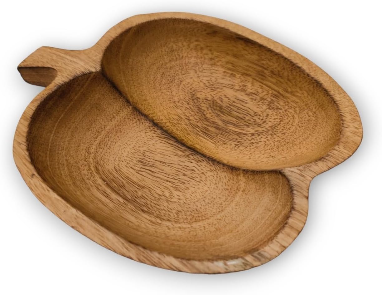 BestySuperStore Bandeja de madera con forma de fruta de manzana marrón de 7 pulgadas de largo, hecha a mano, funcionales, coleccionables, vajilla de