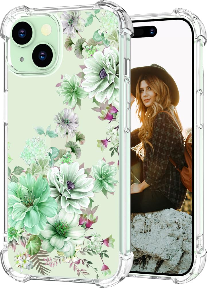 Funda para iPhone 15 con diseño floral, bonita y transparente, para mujeres y niñas, compatible con iPhone 15, diseño de dalias maravillosas, color