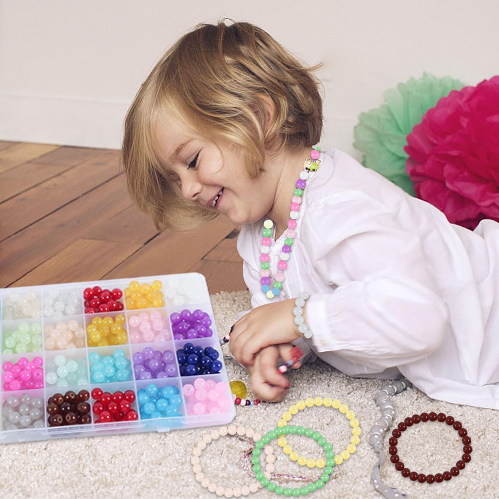 480 cuentas de cristal de 0.315 pulgadas (0.315 in), 24 colores, cuentas de cristal para pulseras, pulseras de la amistad, kit de fabricación de