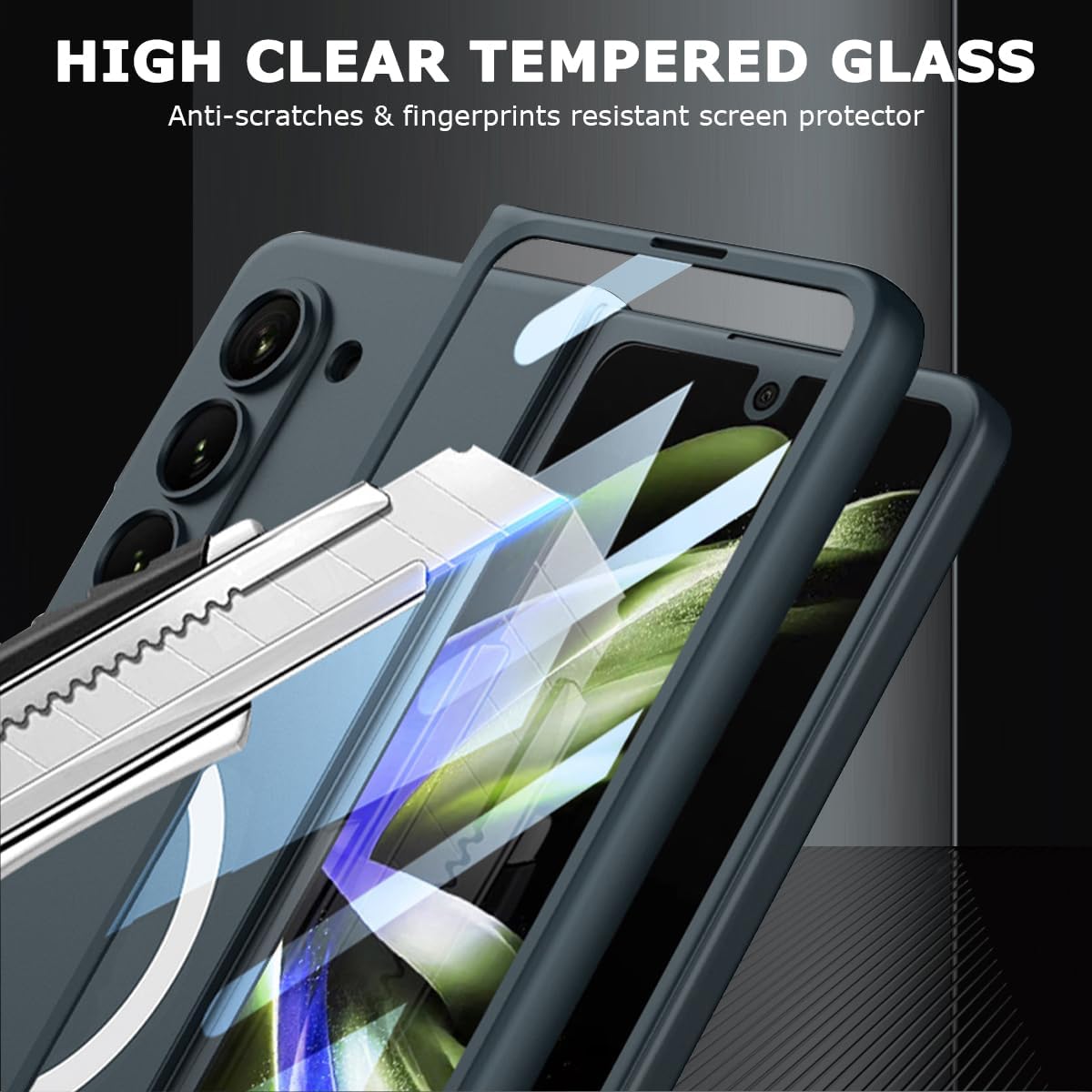 NINKI Funda magnética compatible con Samsung Galaxy Z Fold 5 con protector de pantalla, protección de bisagra ultra delgada, carga inalámbrica,