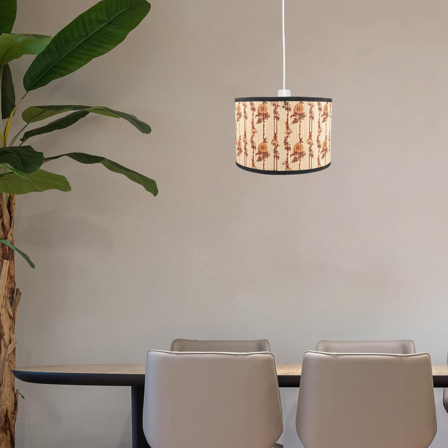SEWACC Pantalla de lámpara de tambor de bambú, pantalla de luz impresa, pantalla de barril, lámpara de pared, cubierta de luz para dormitorio, sala