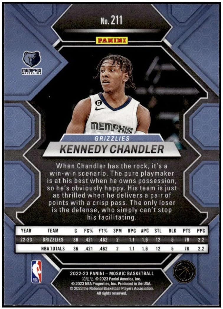 Kennedy Chandler RC 2022-23 Panini Mosaic #211 ROOKIE NM+-MT+ NBA Basketball Grizzlies