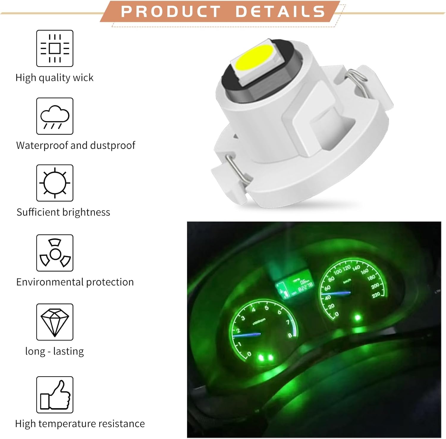 yvshy 10 lámparas de escritorio T4.2 para instrumentos de automóvil, carcasa de ABS 3030 de 12 V, estructura sin filamento, luz indicadora ultra