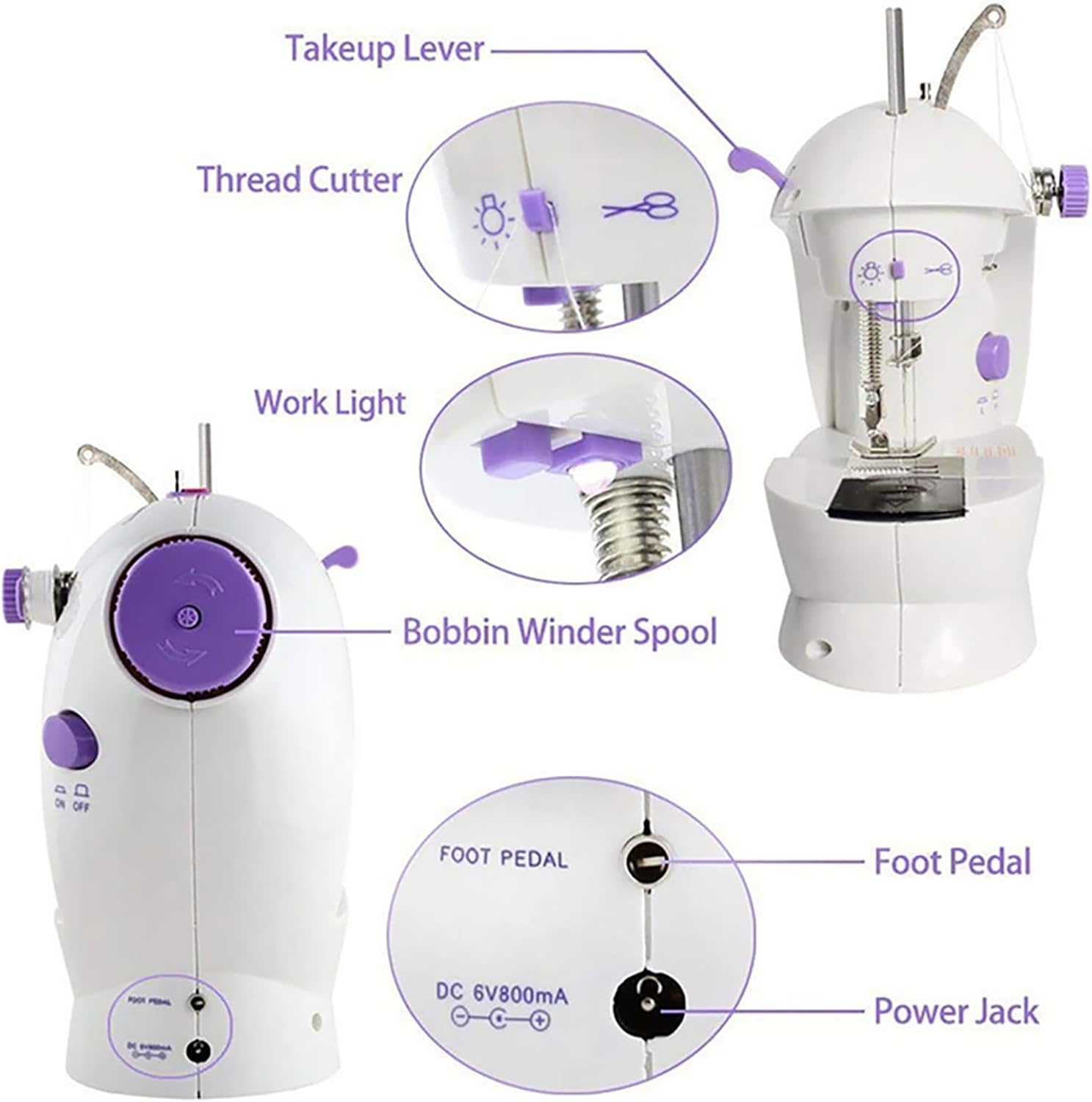 Mini máquina de coser para principiantes, kit de costura en 64 colores, máquina portátil de doble velocidad con mesa de extensión, luz, viajes, kit