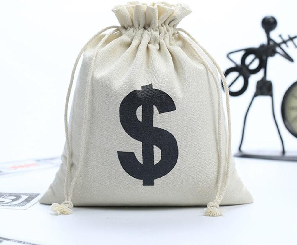 10 bolsas de dinero de lona para fiestas, bolsa de dinero con cordón, bolsa de dinero para disfraces con símbolo de signo, accesorios de fiesta