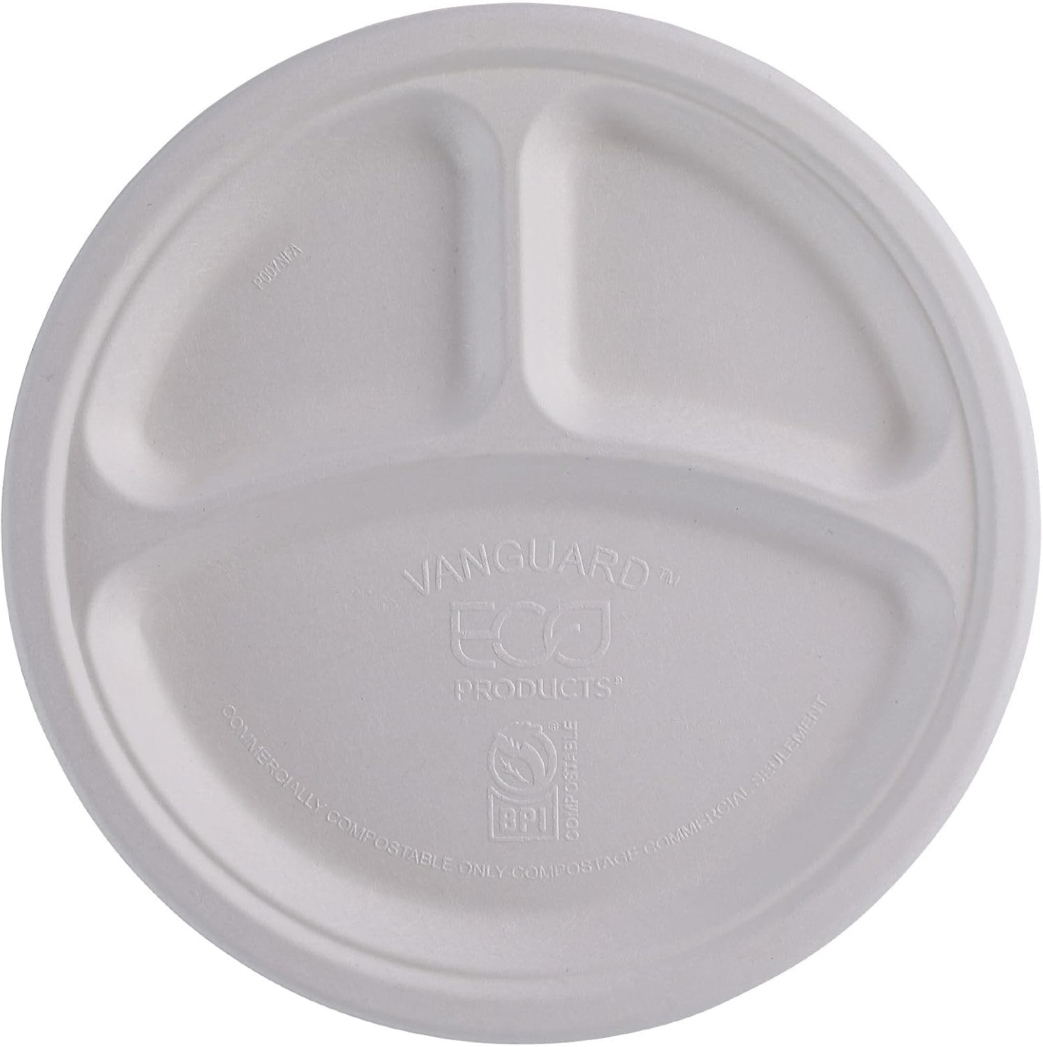 ECO PRODUCTS Vanguard – Platos de papel compostables de 3 compartimentos de 10 pulgadas, caja de 500, fibra moldeada blanca desechable, redondos,
